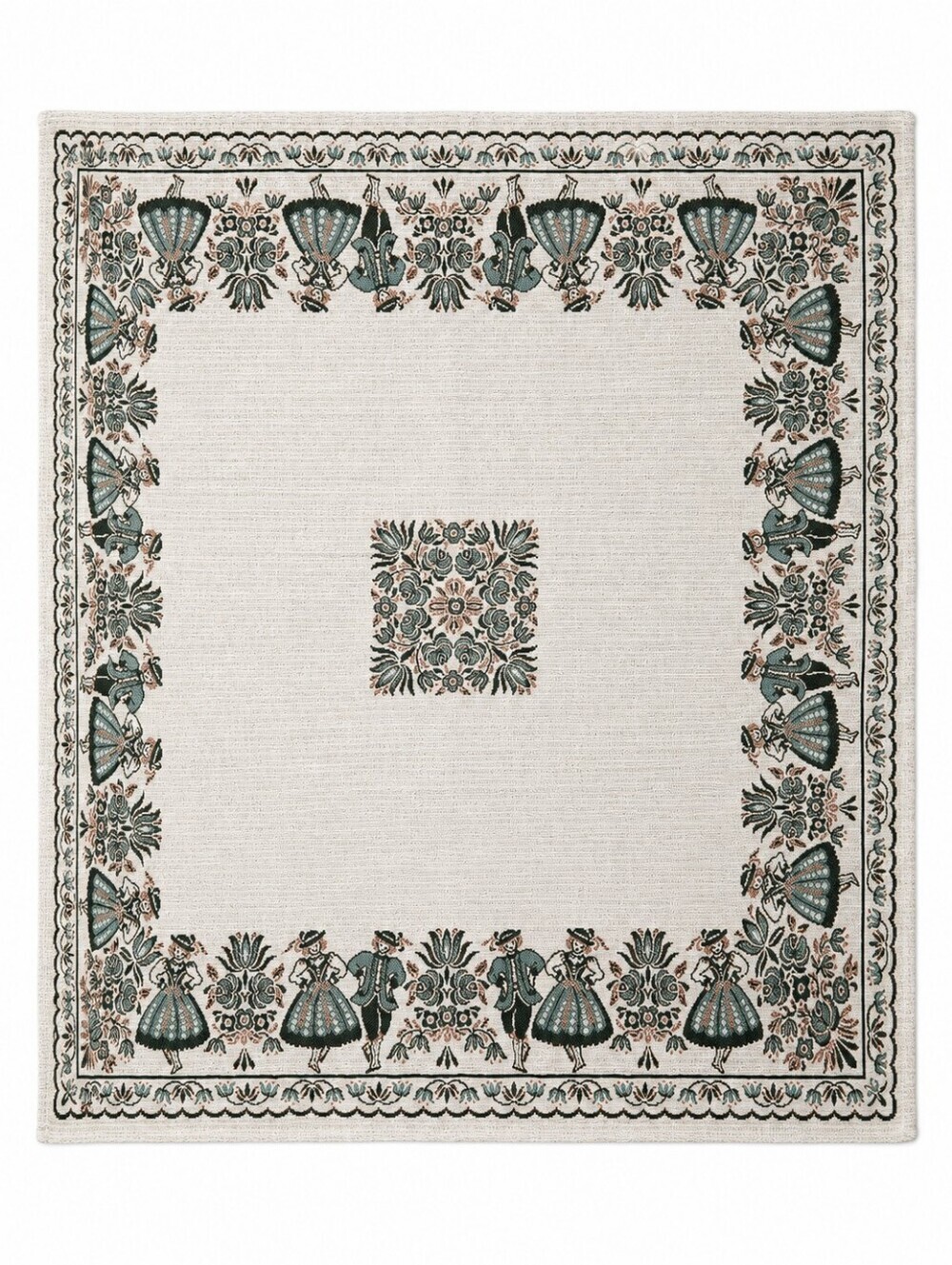French Provencal Jacquard Woven Table Cloth Folkloric Border 32"×33"